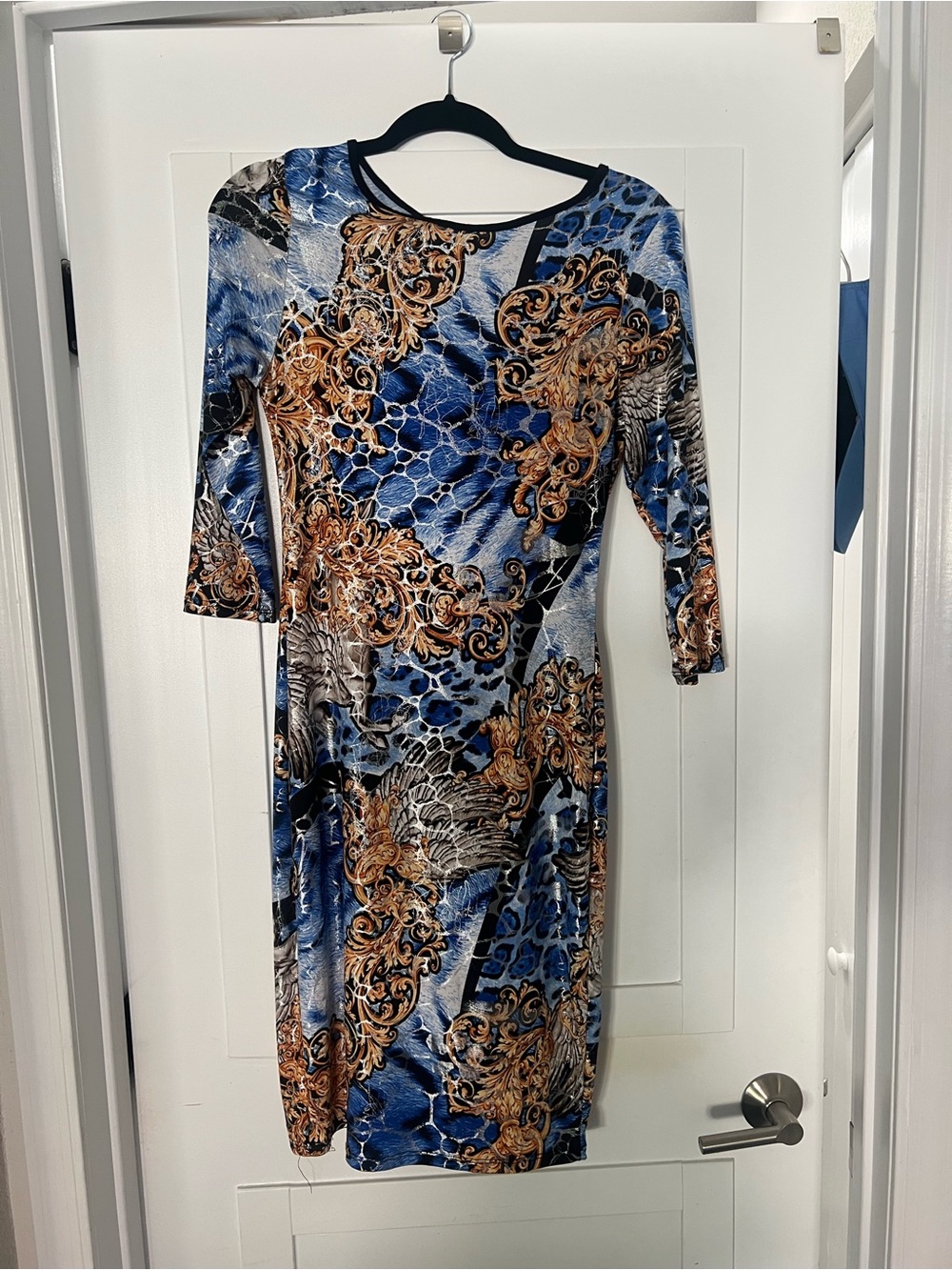 Cleo Blue & Brown Printed Midi Dress